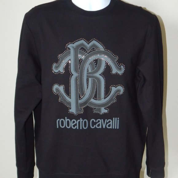 ROBERTO CAVALLI LUXURY STUDDED LOGO SWEATSHIRT BLK